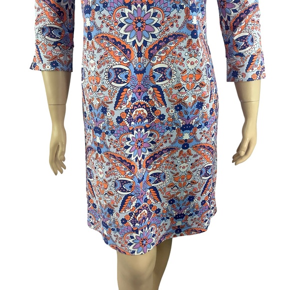 Talbots Button Half Placket Royal Paisley Shirtdress Printed Knit Dress Size L - Picture 3 of 7